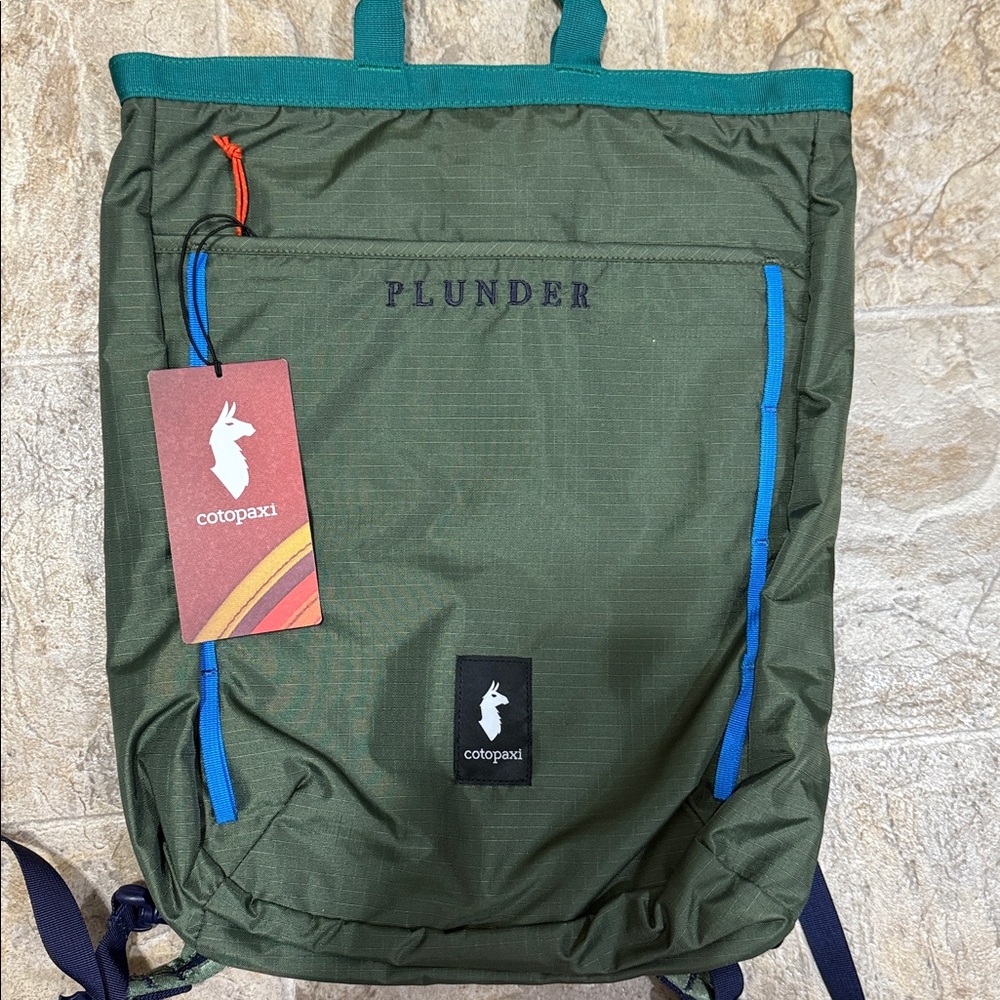 Cotopaxi Green Backpack with Blue Accents